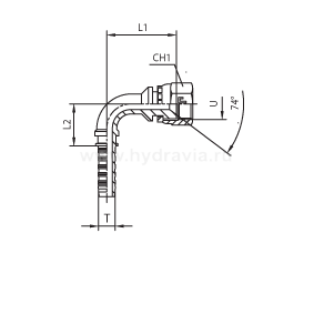 JIC внутренняя резьба угол 90° - предварительно обжатая гайка - конус 74°