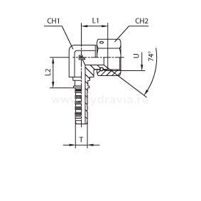 JIC внутренняя резьба угол 90° COMPACT фиксир. накидная гайка - конус 74° - ISO 8434-2 (SAE J514)